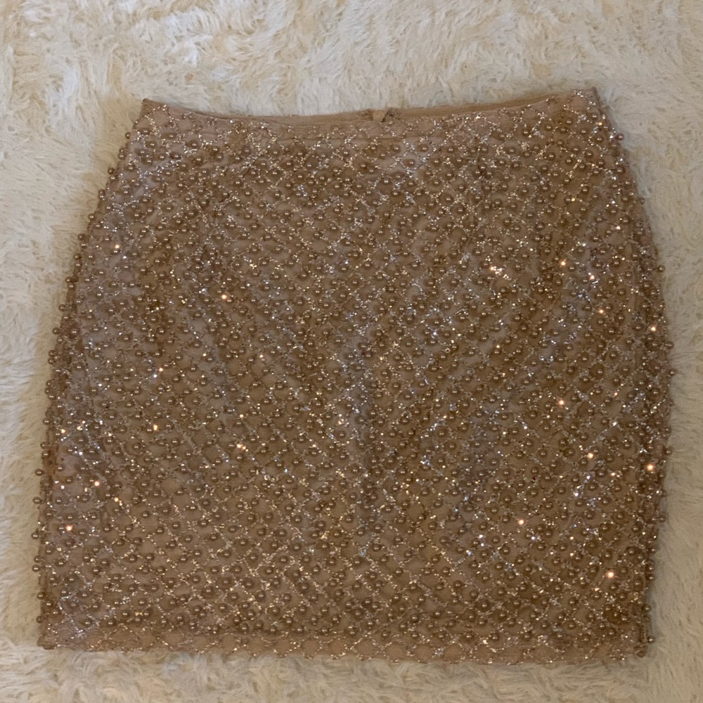 Luxxel pearl sequin skirt Gold